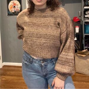 Urban outfitters tan cropped sweater with bell sleeves
